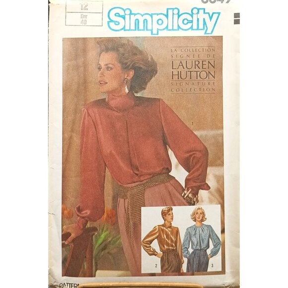 Vintage Simplicity 6649 Pattern Lauren Hutton Signature Collection Size 12 Blous - Picture 1 of 2